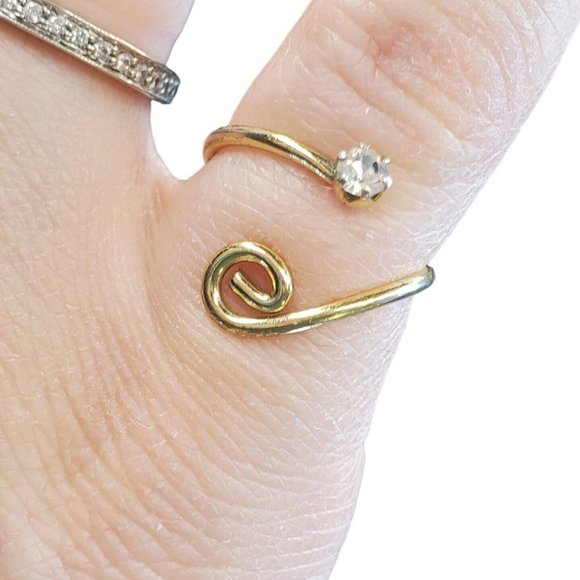 Vintage Gold Sterling Silver Wrap Ring Spiral Adjustable Boho Size 4.5 To 7 - Picture 1 of 17